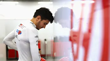 BAKU, AZERBAIJAN - SEPTEMBER 25: Esteban Ocon of France and Haas F1 prepares to drive in the garage