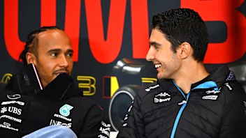 SPA, BELGIUM - JULY 27: Esteban Ocon of France and Alpine F1 and Lewis Hamilton of Great Britain