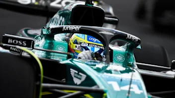 MIAMI, FLORIDA - MAY 07: Fernando Alonso of Spain driving the (14) Aston Martin AMR23 Mercedes on