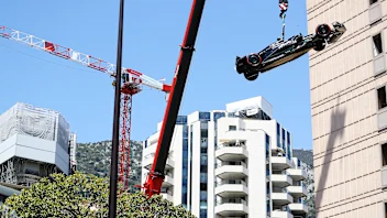 MONTE-CARLO, MONACO - MAY 27: The car of Lewis Hamilton of Great Britain and Mercedes is lifted on