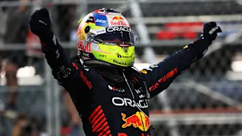 JEDDAH, SAUDI ARABIA - MARCH 19: Race winner Sergio Perez of Mexico and Oracle Red Bull Racing