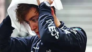 SINGAPORE, SINGAPORE - SEPTEMBER 16: Second placed qualifier George Russell of Great Britain and