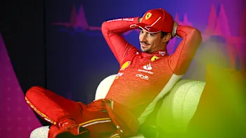 MELBOURNE, AUSTRALIA - MARCH 24: Second placed Charles Leclerc of Monaco and Ferrari attends the