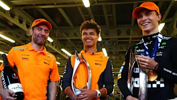 BAKU, AZERBAIJAN - SEPTEMBER 15: Race winner Oscar Piastri of Australia and McLaren, 4th placed