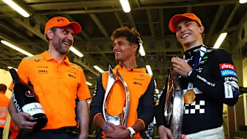 BAKU, AZERBAIJAN - SEPTEMBER 15: Race winner Oscar Piastri of Australia and McLaren, 4th placed