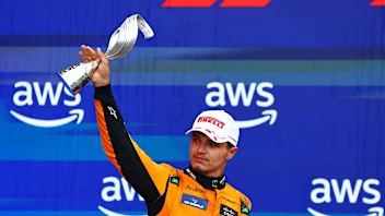 MONTREAL, QUEBEC - JUNE 09: Second placed Lando Norris of Great Britain and McLaren celebrates on