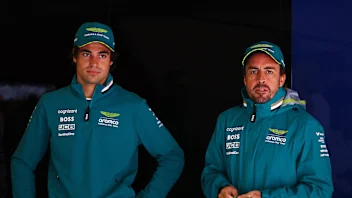 SHANGHAI, CHINA - APRIL 21: Lance Stroll of Canada and Aston Martin F1 Team and Fernando Alonso of