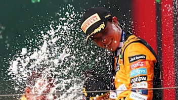 BUDAPEST, HUNGARY - JULY 21: Race winner Oscar Piastri of Australia and McLaren celebrates his