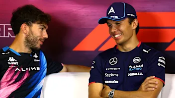 BUDAPEST, HUNGARY - JULY 18: Pierre Gasly of France and Alpine F1 and Alexander Albon of Thailand