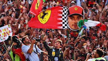 MONZA, ITALY - SEPTEMBER 01: Race winner Charles Leclerc of Monaco and Ferrari gets a picture with