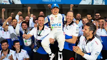 SUZUKA, JAPAN - APRIL 07: Yuki Tsunoda of Scuderia Visa Cash App RB celebrates finishing in 10th