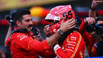 MEXICO CITY, MEXICO - OCTOBER 26: Pole position qualifier Carlos Sainz of Spain and Ferrari