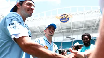 MIAMI, FLORIDA - MAY 02: Charles Leclerc of Monaco and Ferrari and Carlos Sainz of Spain and