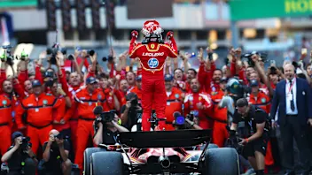 MONTE-CARLO, MONACO - MAY 26: Race winner Charles Leclerc of Monaco and Ferrari celebrates in parc