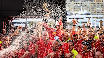 MONTE-CARLO, MONACO - MAY 26:  Race winner Charles Leclerc of Monaco and Ferrari celebrates with