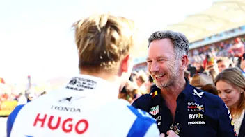 AUSTIN, TEXAS - OCTOBER 20: Oracle Red Bull Racing Team Principal Christian Horner speaks to Liam