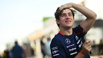 AUSTIN, TEXAS - OCTOBER 17: Franco Colapinto of Argentina and Williams talks to the media in the