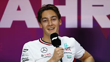 BAHRAIN, BAHRAIN - FEBRUARY 22: George Russell of Great Britain and Mercedes attends Drivers Press