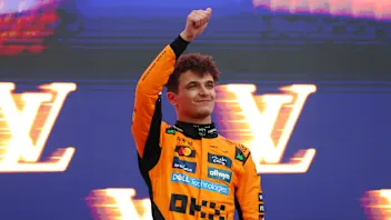 MELBOURNE, AUSTRALIA - MARCH 16: Race winner Lando Norris of Great Britain and McLaren celebrates