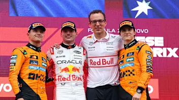 SUZUKA, JAPAN - APRIL 06: Second placed Lando Norris of Great Britain and McLaren Race winner Max