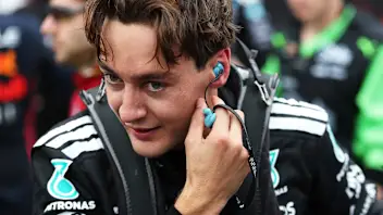 BAKU, AZERBAIJAN - SEPTEMBER 21: Second placed George Russell of Great Britain and Mercedes AMG