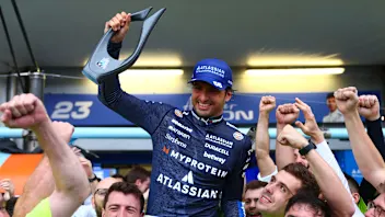 BAKU, AZERBAIJAN - SEPTEMBER 21: Third placed Carlos Sainz of Spain and Williams celebrates with