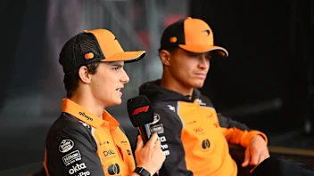 BAKU, AZERBAIJAN - SEPTEMBER 19: Oscar Piastri of Australia and McLaren and Lando Norris of Great