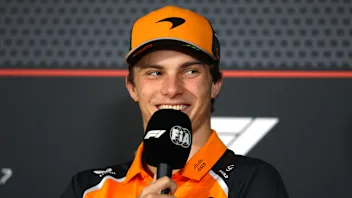 BAKU, AZERBAIJAN - SEPTEMBER 18: Oscar Piastri of Australia and McLaren speaks in the Drivers Press