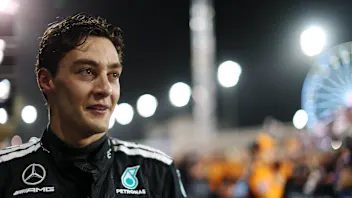 BAHRAIN, BAHRAIN - APRIL 13: Second placed George Russell of Great Britain and Mercedes AMG