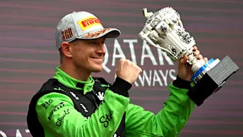 NORTHAMPTON, ENGLAND - JULY 06: Third placed Nico Hulkenberg of Germany and Stake F1 Team Kick