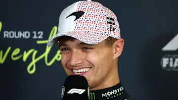 NORTHAMPTON, ENGLAND - JULY 06: Race winner Lando Norris of Great Britain and McLaren attends the