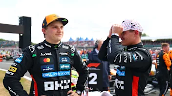 NORTHAMPTON, ENGLAND - JULY 06: Race winner Lando Norris of Great Britain and McLaren and Second