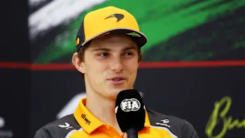 BUDAPEST, HUNGARY - JULY 31: Oscar Piastri of Australia and McLaren speaks in the Drivers Press