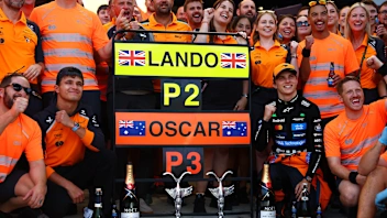 MONZA, ITALY - SEPTEMBER 07: Second placed Lando Norris of Great Britain and McLaren Third placed