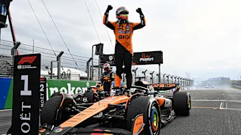 ZANDVOORT, NETHERLANDS - AUGUST 31: Race winner Oscar Piastri of Australia and McLaren celebrates