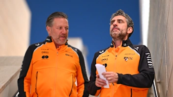 LUSAIL CITY, QATAR - NOVEMBER 29: Zak Brown, Chief Executive Officer of McLaren and Andrea Stella,