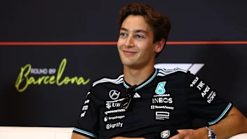 BARCELONA, SPAIN - MAY 29: George Russell of Great Britain and Mercedes AMG Petronas F1 Team looks