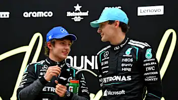 SHANGHAI, CHINA - MARCH 15: Race winner Andrea Kimi Antonelli of Italy and Mercedes AMG Petronas F1
