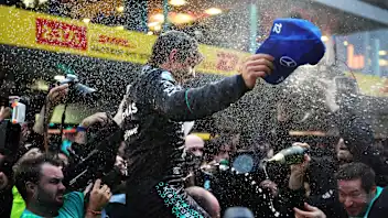 SHANGHAI, CHINA - MARCH 15: Race winner Andrea Kimi Antonelli of Italy and Mercedes AMG Petronas F1