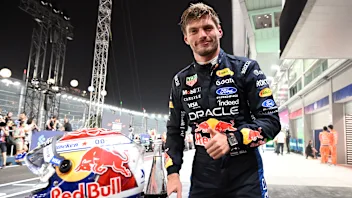 SINGAPORE, SINGAPORE - OCTOBER 09: Sprint Pole qualifier Max Verstappen of the Netherlands and