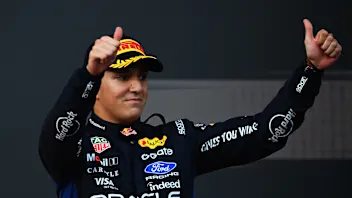 BAKU, AZERBAIJAN - SEPTEMBER 26: Third placed Isack Hadjar of France and Oracle Red Bull Racing