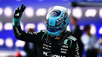 BAKU, AZERBAIJAN - SEPTEMBER 25: Pole position qualifier George Russell of Great Britain and