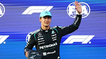 BAKU, AZERBAIJAN - SEPTEMBER 25: Pole position qualifier George Russell of Great Britain and