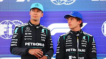 BARCELONA, SPAIN - JUNE 13: Pole position qualifier George Russell of Great Britain and Mercedes