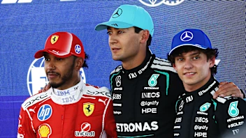 BARCELONA, SPAIN - JUNE 13: Pole position qualifier George Russell of Great Britain and Mercedes