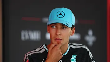 SPA, BELGIUM - JULY 16: George Russell of Great Britain and Mercedes AMG Petronas F1 Team talks to