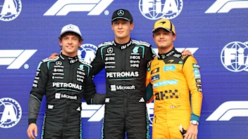 MONTREAL, QUEBEC - MAY 23: Pole position qualifier George Russell of Great Britain and Mercedes AMG
