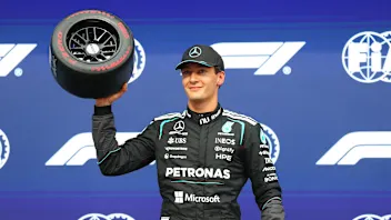 MONTREAL, QUEBEC - MAY 23: Pole position qualifier George Russell of Great Britain and Mercedes AMG