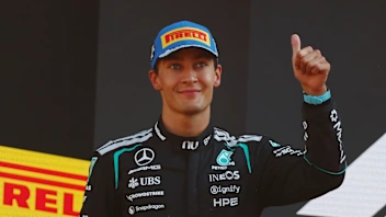 MONZA, ITALY - SEPTEMBER 06: Second placed George Russell of Great Britain and Mercedes AMG