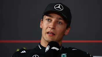 MONZA, ITALY - SEPTEMBER 05: Second placed qualifier George Russell of Great Britain and Mercedes